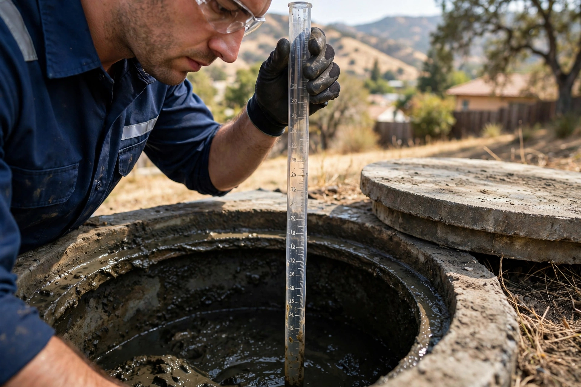 Technician pumping a septic tank at a foothill home in Monrovia, CA